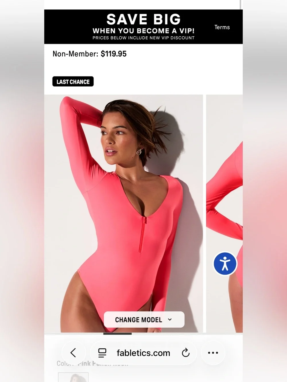 Fabletics Red Long-Sleeve Zip-Front swimsuit